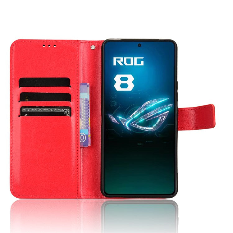 For Asus ROG Phone 8 Pro 5G / 8 5G Wallet Case Crazy Horse Texture PU Leather Phone Protector - Red