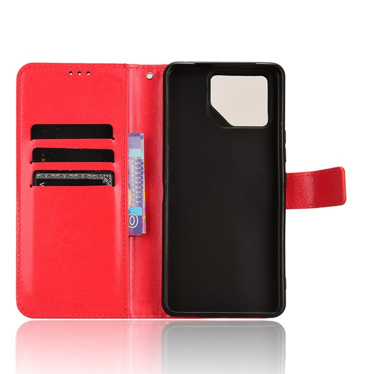 For Asus ROG Phone 8 Pro 5G / 8 5G Wallet Case Crazy Horse Texture PU Leather Phone Protector - Red