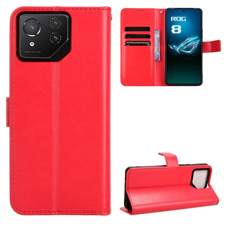 For Asus ROG Phone 8 Pro 5G / 8 5G Wallet Case Crazy Horse Texture PU Leather Phone Protector - Red
