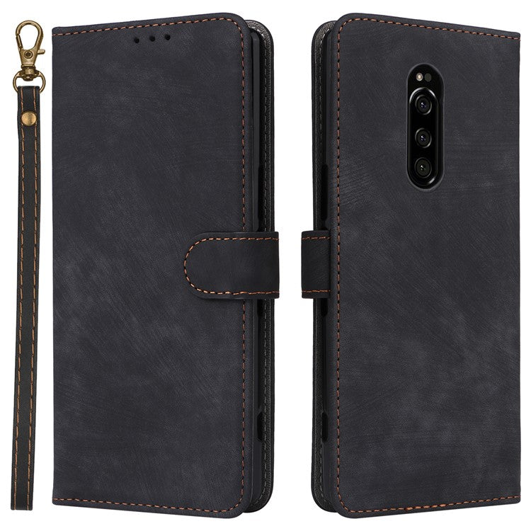 For Sony Xperia 1 RFID Blocking Leather Case with Strap Phone Wallet Cover - Black