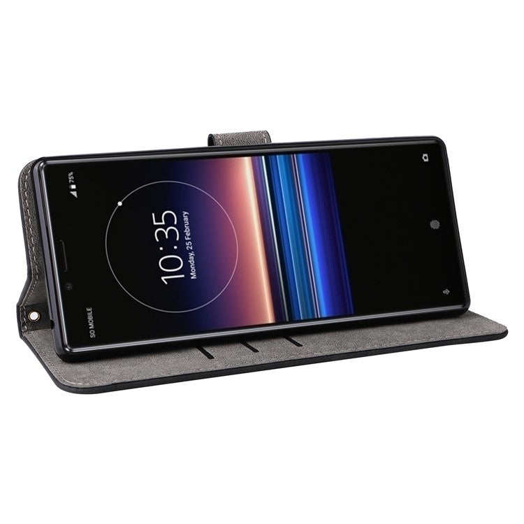 For Sony Xperia 1 RFID Blocking Leather Case with Strap Phone Wallet Cover - Black