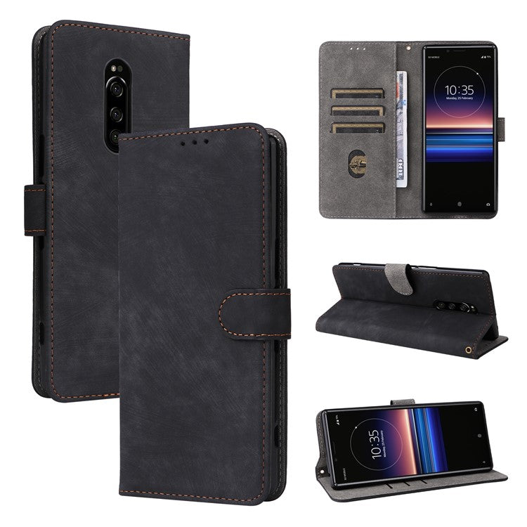 For Sony Xperia 1 RFID Blocking Leather Case with Strap Phone Wallet Cover - Black