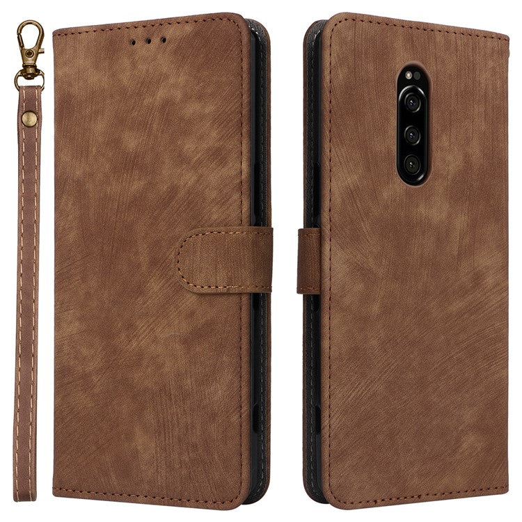 For Sony Xperia 1 RFID Blocking Leather Case with Strap Phone Wallet Cover - Brown