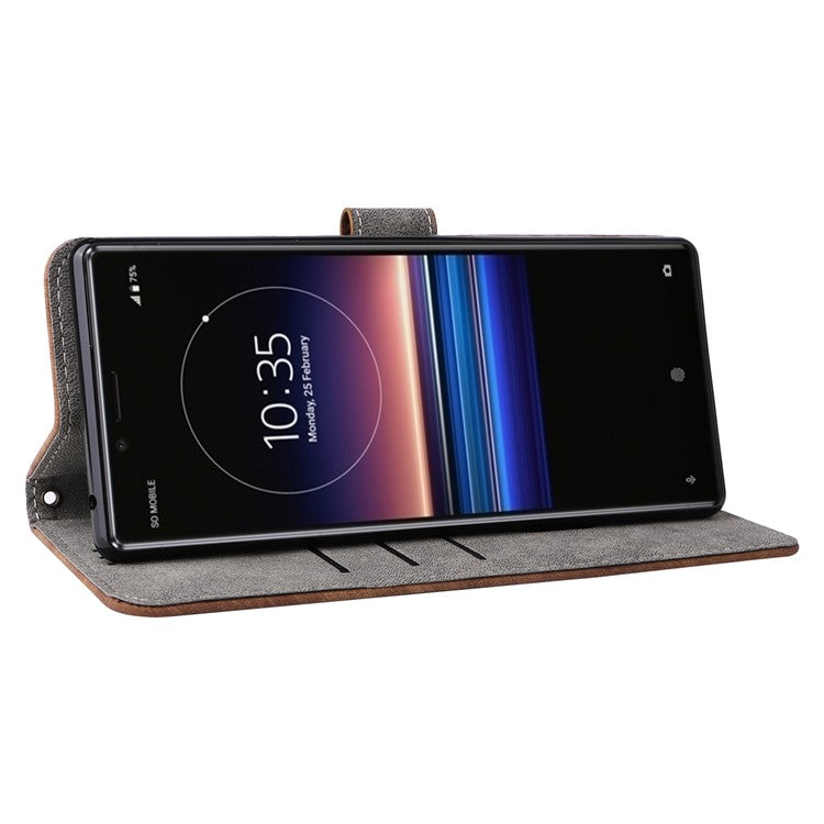 For Sony Xperia 1 RFID Blocking Leather Case with Strap Phone Wallet Cover - Brown
