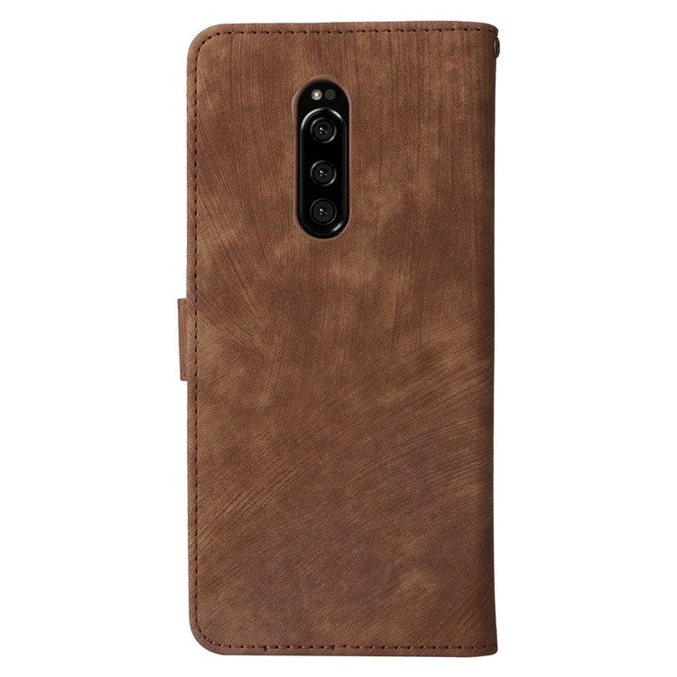 For Sony Xperia 1 RFID Blocking Leather Case with Strap Phone Wallet Cover - Brown