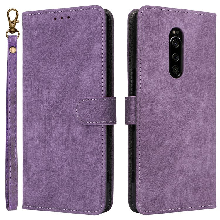 For Sony Xperia 1 RFID Blocking Leather Case with Strap Phone Wallet Cover - Purple