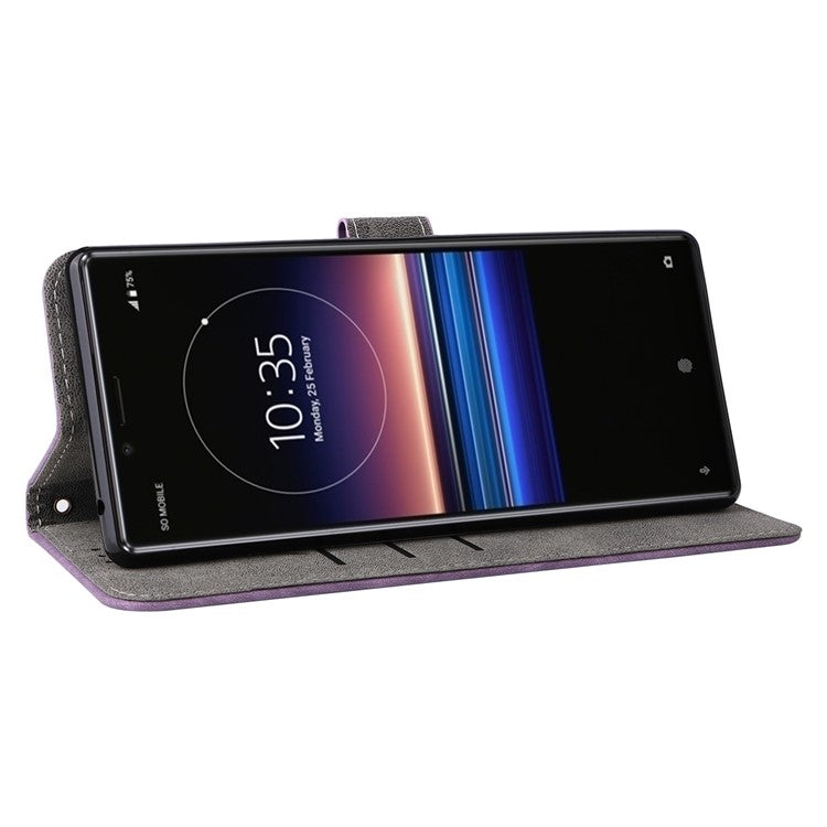 For Sony Xperia 1 RFID Blocking Leather Case with Strap Phone Wallet Cover - Purple