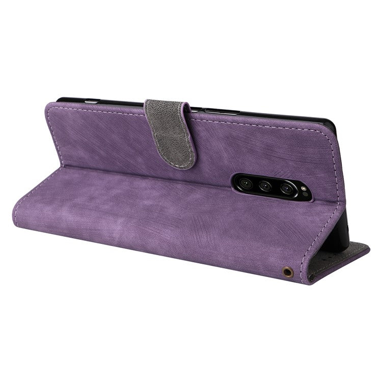 For Sony Xperia 1 RFID Blocking Leather Case with Strap Phone Wallet Cover - Purple