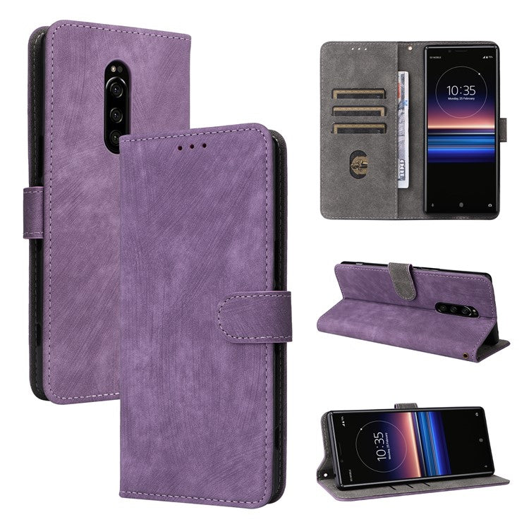 For Sony Xperia 1 RFID Blocking Leather Case with Strap Phone Wallet Cover - Purple