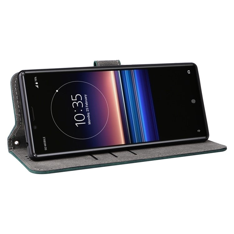 For Sony Xperia 1 RFID Blocking Leather Case with Strap Phone Wallet Cover - Green