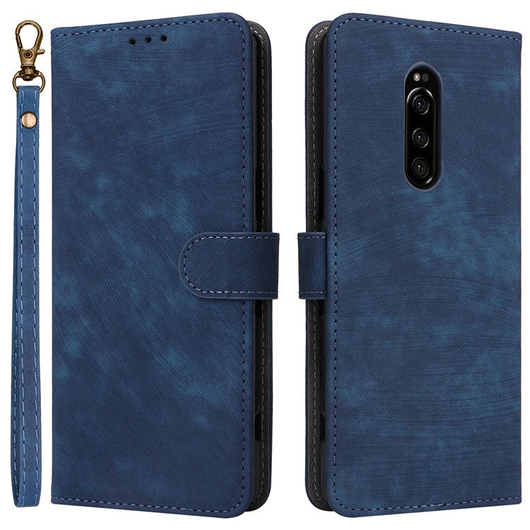 For Sony Xperia 1 RFID Blocking Leather Case with Strap Phone Wallet Cover - Blue
