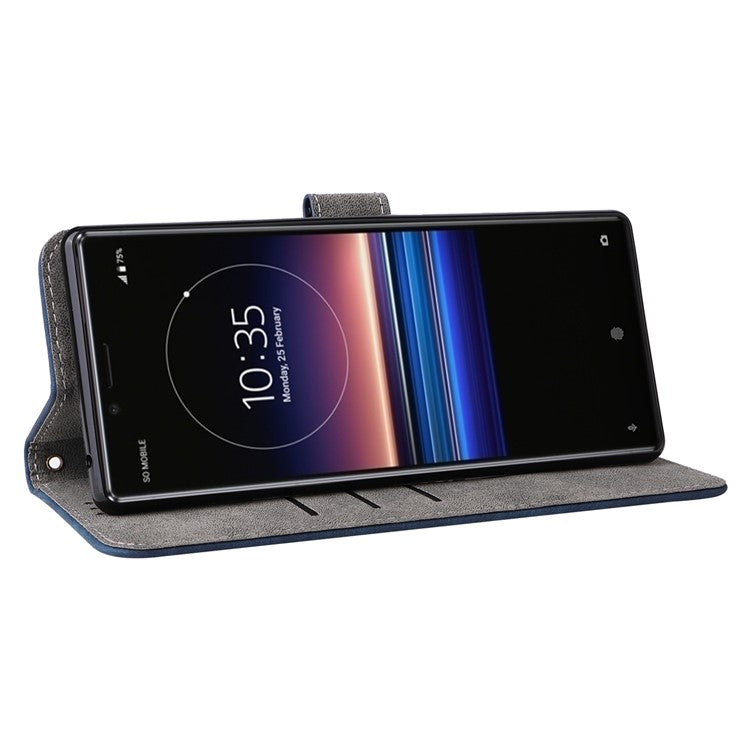 For Sony Xperia 1 RFID Blocking Leather Case with Strap Phone Wallet Cover - Blue