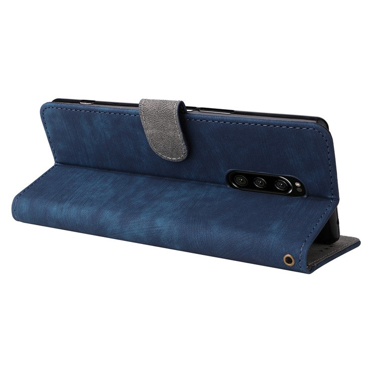 For Sony Xperia 1 RFID Blocking Leather Case with Strap Phone Wallet Cover - Blue