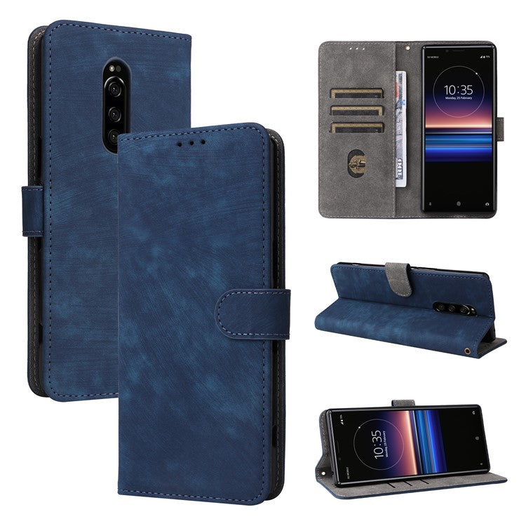 For Sony Xperia 1 RFID Blocking Leather Case with Strap Phone Wallet Cover - Blue