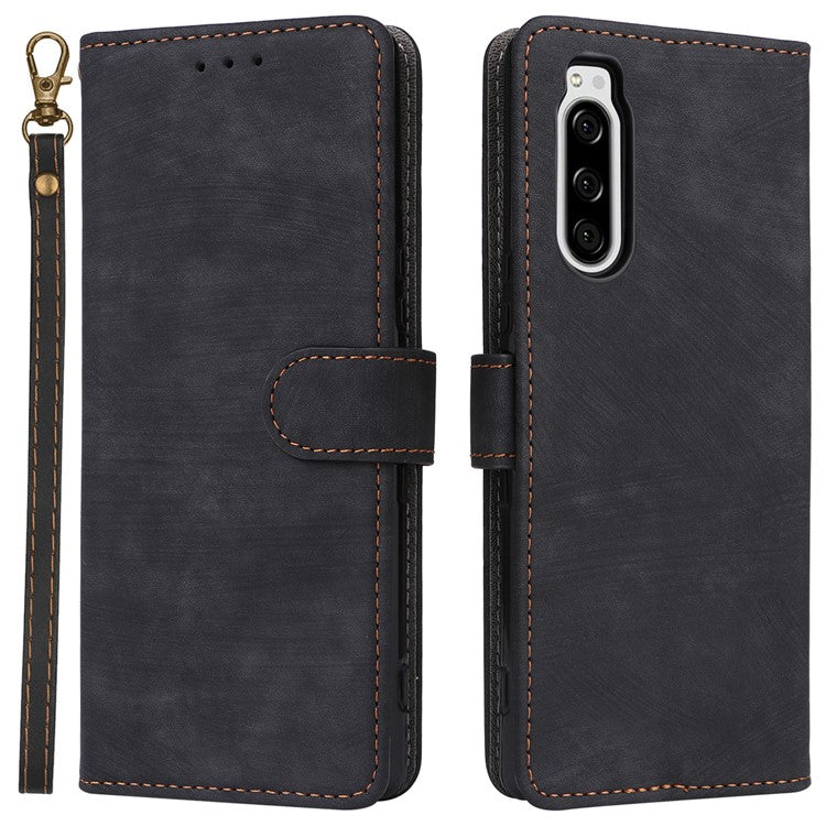 For Sony Xperia 5 Wallet Cell Phone Case RFID Blocking PU Leather Phone Stand Cover - Black