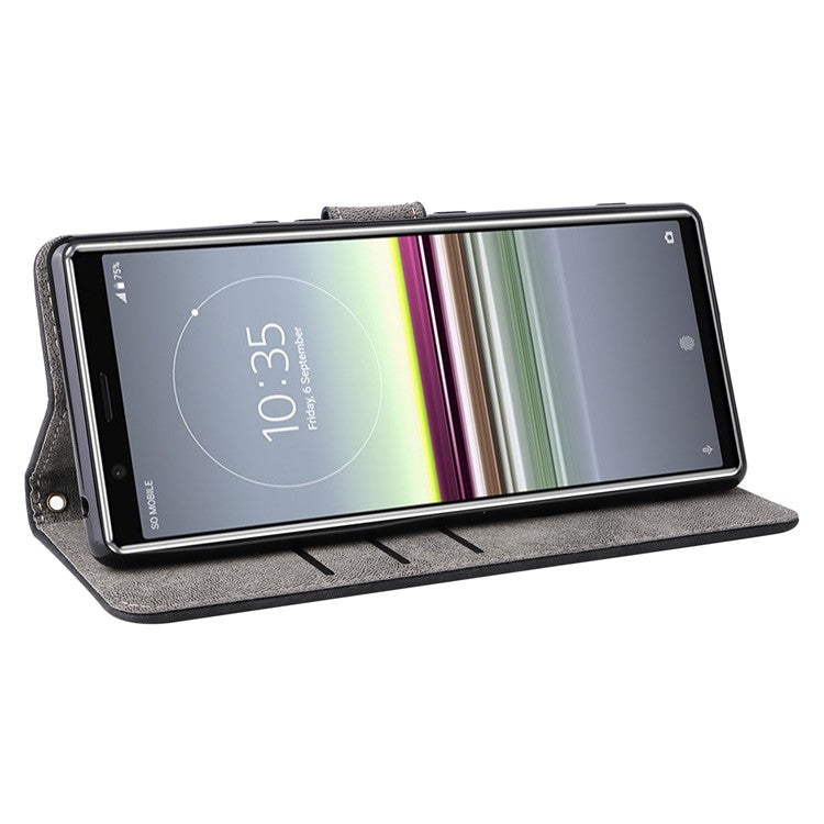For Sony Xperia 5 Wallet Cell Phone Case RFID Blocking PU Leather Phone Stand Cover - Black
