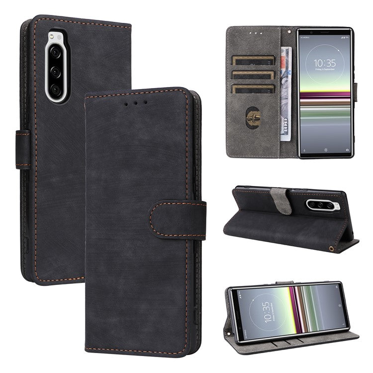 For Sony Xperia 5 Wallet Cell Phone Case RFID Blocking PU Leather Phone Stand Cover - Black