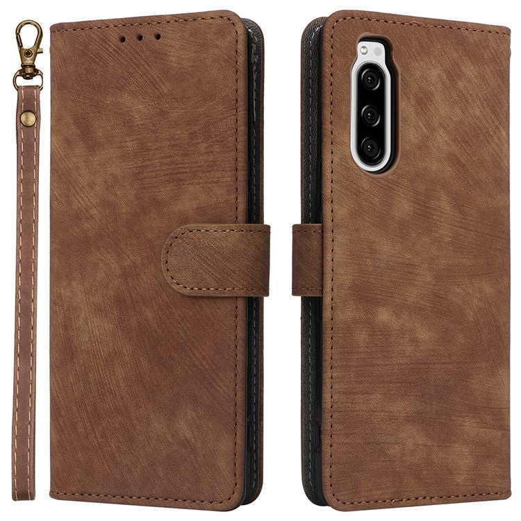 For Sony Xperia 5 Wallet Cell Phone Case RFID Blocking PU Leather Phone Stand Cover - Brown
