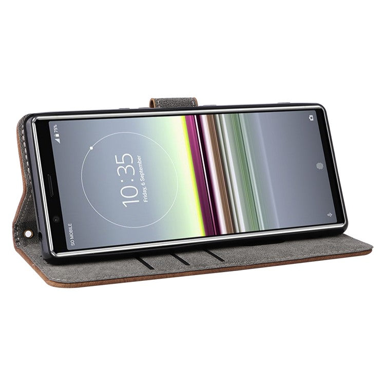 For Sony Xperia 5 Wallet Cell Phone Case RFID Blocking PU Leather Phone Stand Cover - Brown