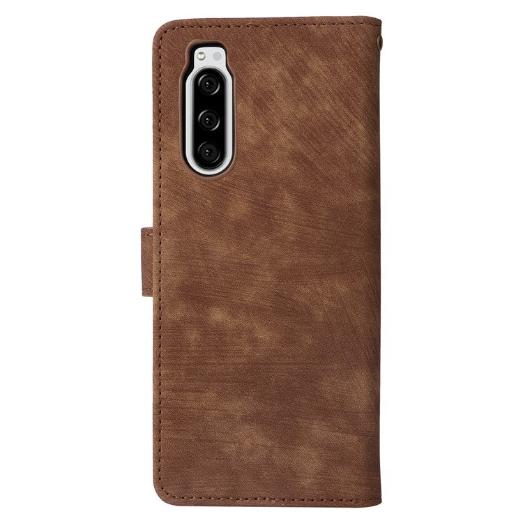For Sony Xperia 5 Wallet Cell Phone Case RFID Blocking PU Leather Phone Stand Cover - Brown