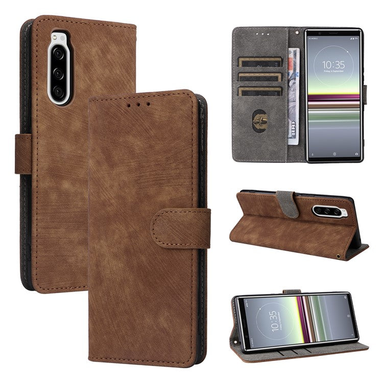 For Sony Xperia 5 Wallet Cell Phone Case RFID Blocking PU Leather Phone Stand Cover - Brown