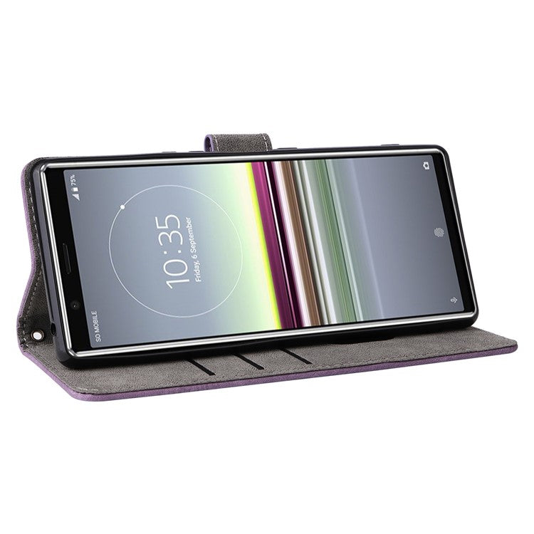 For Sony Xperia 5 Wallet Cell Phone Case RFID Blocking PU Leather Phone Stand Cover - Purple