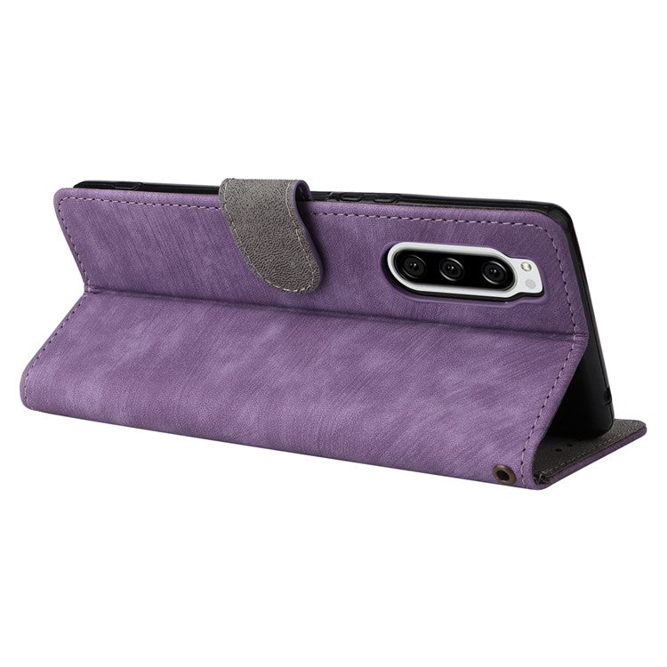 For Sony Xperia 5 Wallet Cell Phone Case RFID Blocking PU Leather Phone Stand Cover - Purple