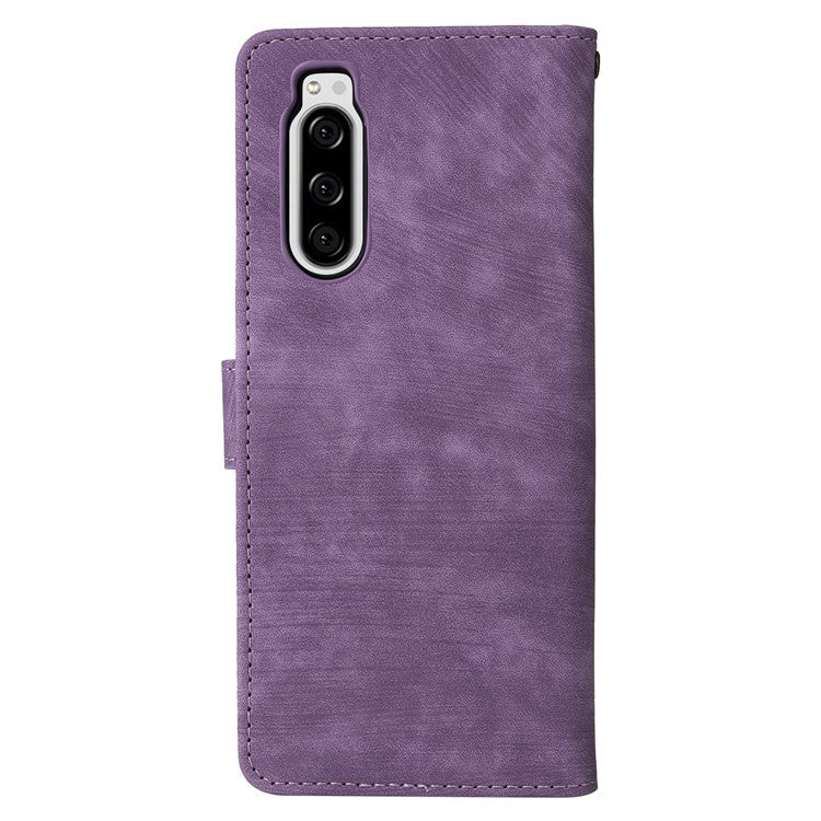 For Sony Xperia 5 Wallet Cell Phone Case RFID Blocking PU Leather Phone Stand Cover - Purple