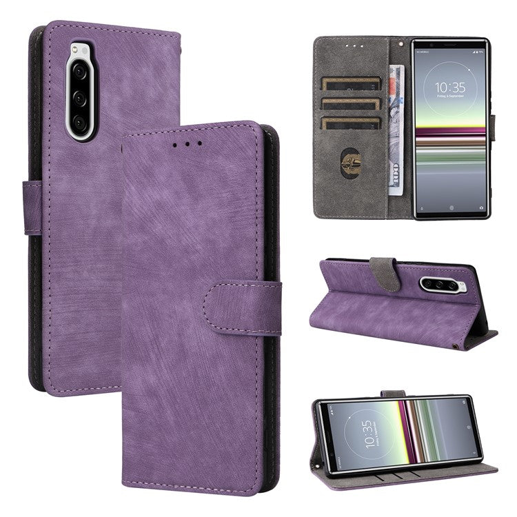 For Sony Xperia 5 Wallet Cell Phone Case RFID Blocking PU Leather Phone Stand Cover - Purple