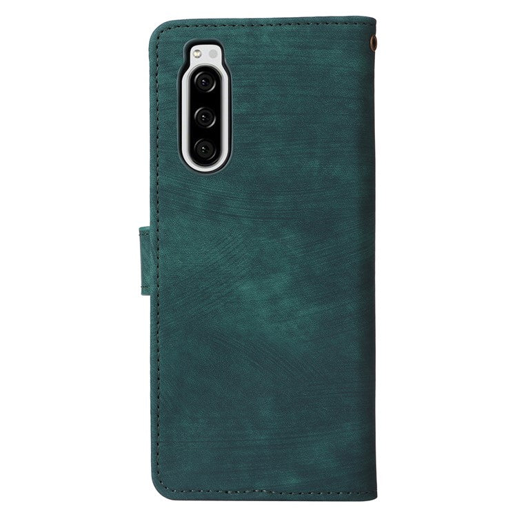 For Sony Xperia 5 Wallet Cell Phone Case RFID Blocking PU Leather Phone Stand Cover - Green