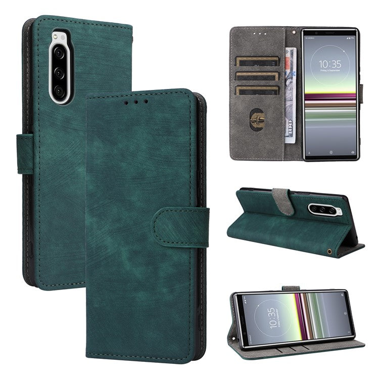 For Sony Xperia 5 Wallet Cell Phone Case RFID Blocking PU Leather Phone Stand Cover - Green