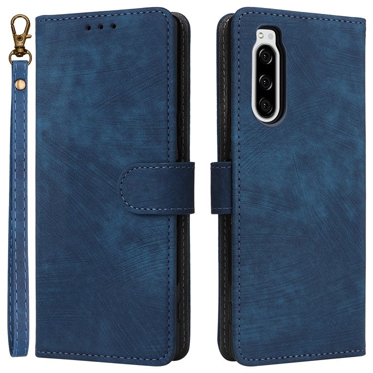 For Sony Xperia 5 Wallet Cell Phone Case RFID Blocking PU Leather Phone Stand Cover - Blue