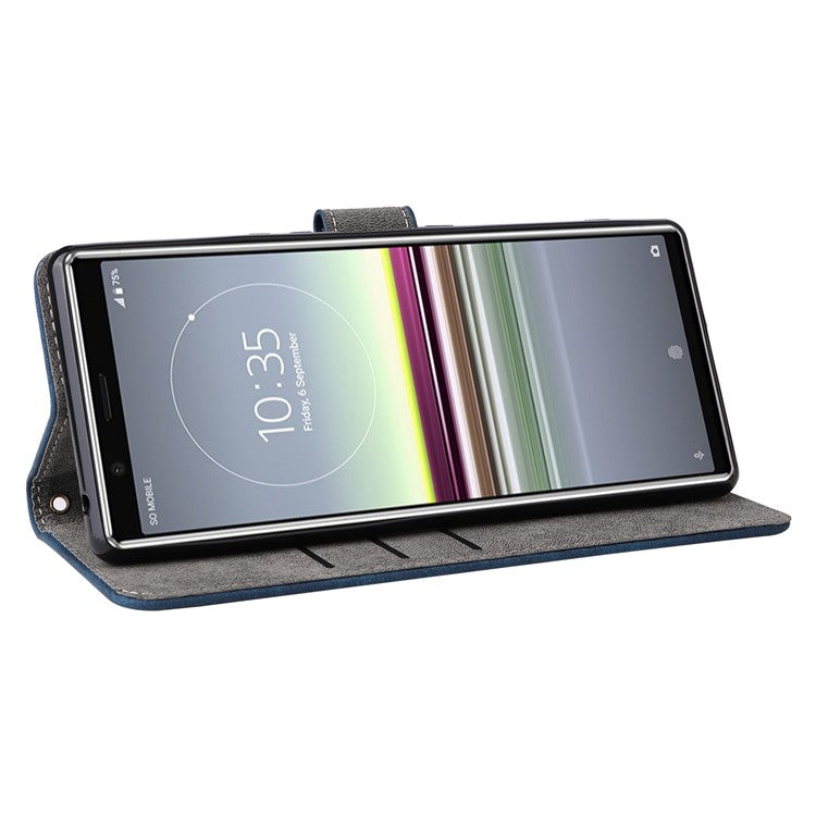 For Sony Xperia 5 Wallet Cell Phone Case RFID Blocking PU Leather Phone Stand Cover - Blue