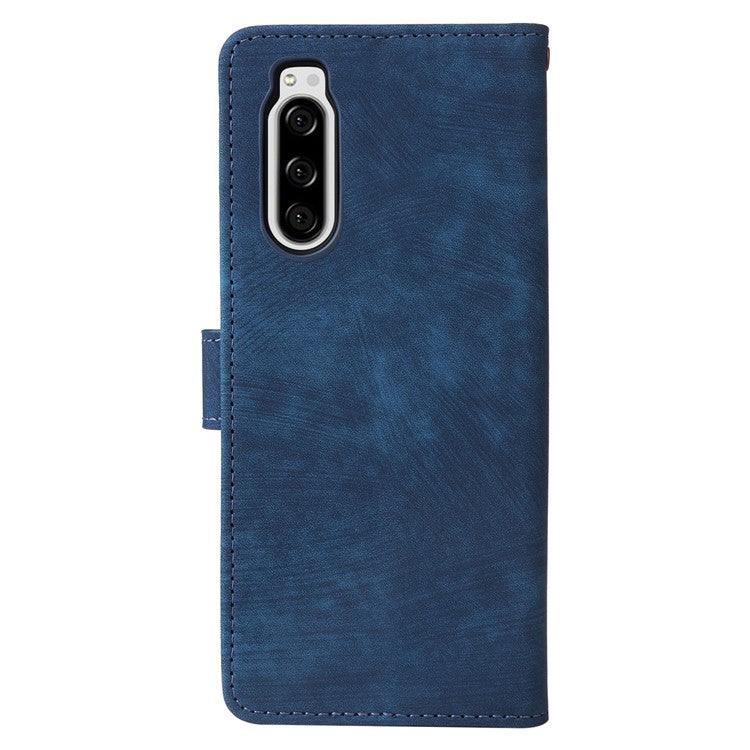 For Sony Xperia 5 Wallet Cell Phone Case RFID Blocking PU Leather Phone Stand Cover - Blue