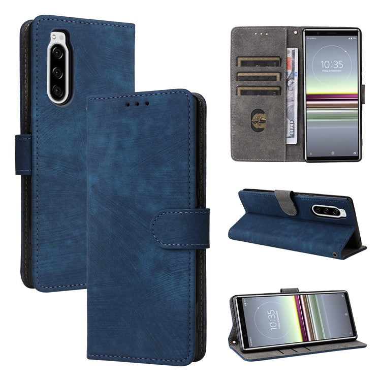 For Sony Xperia 5 Wallet Cell Phone Case RFID Blocking PU Leather Phone Stand Cover - Blue