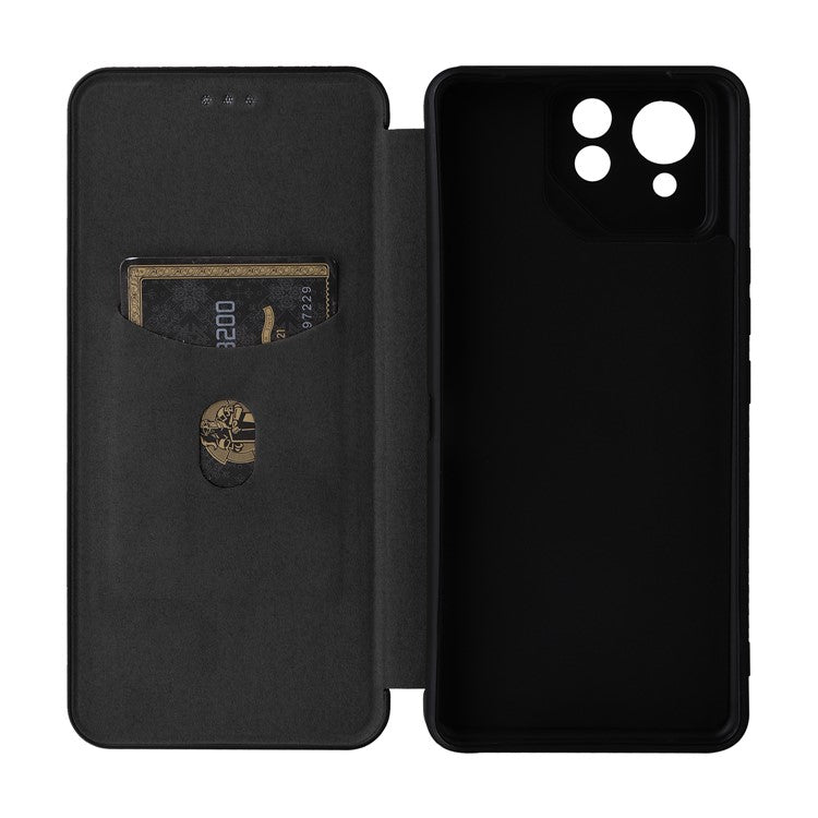 For Asus ROG Phone 8 5G / Phone 8 Pro 5G Phone Case Carbon Fiber Texture Stand Card Holder - Black