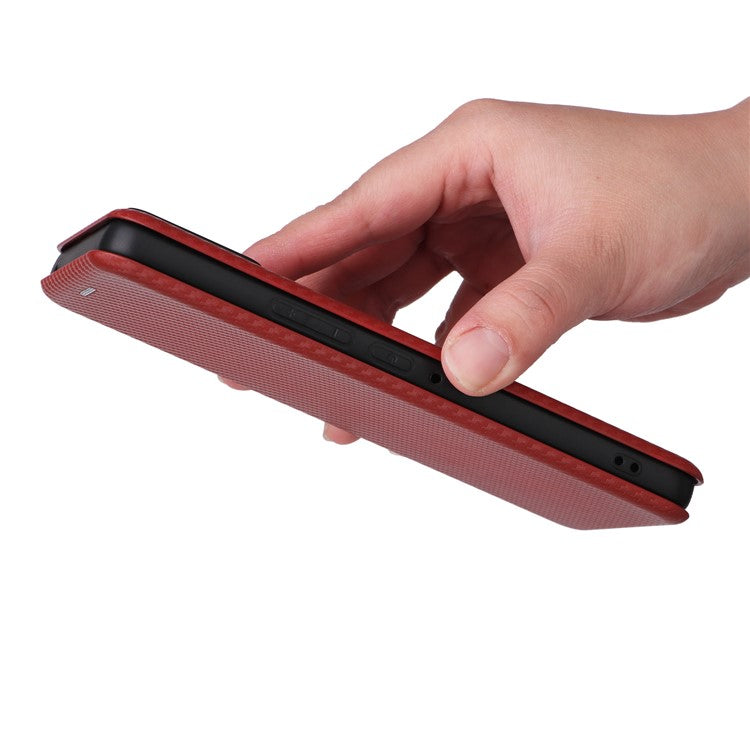 For Asus ROG Phone 8 5G / Phone 8 Pro 5G Phone Case Carbon Fiber Texture Stand Card Holder - Brown