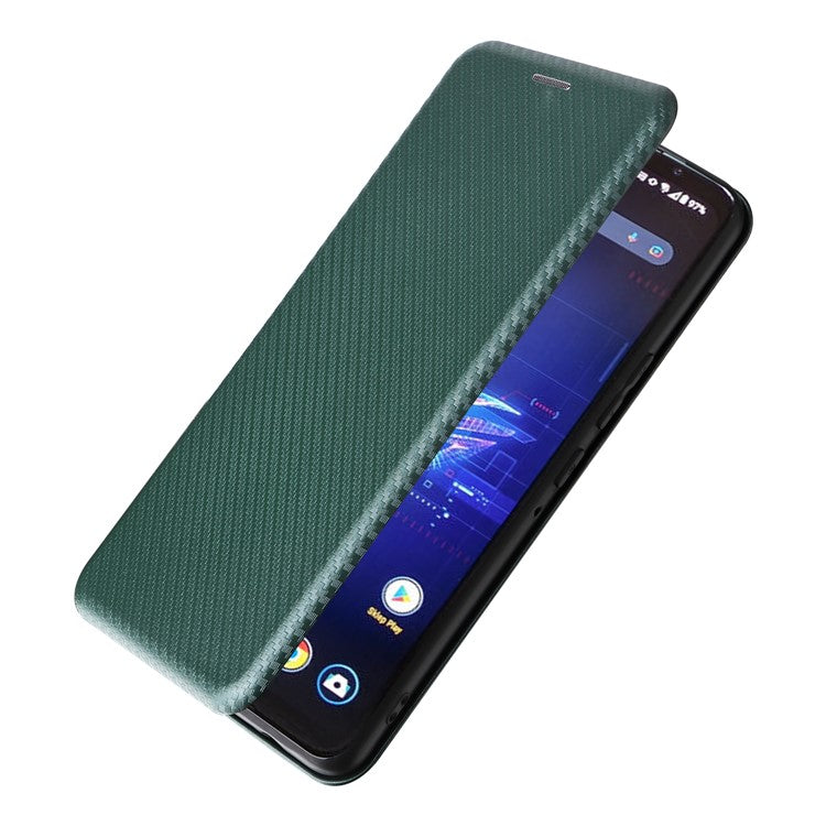 For Asus ROG Phone 8 Pro 5G / 8 5G Leather Case with Card Slot Carbon Fiber Texture  - Green
