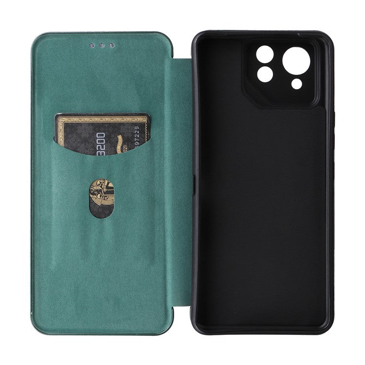 For Asus ROG Phone 8 Pro 5G / 8 5G Leather Case with Card Slot Carbon Fiber Texture  - Green