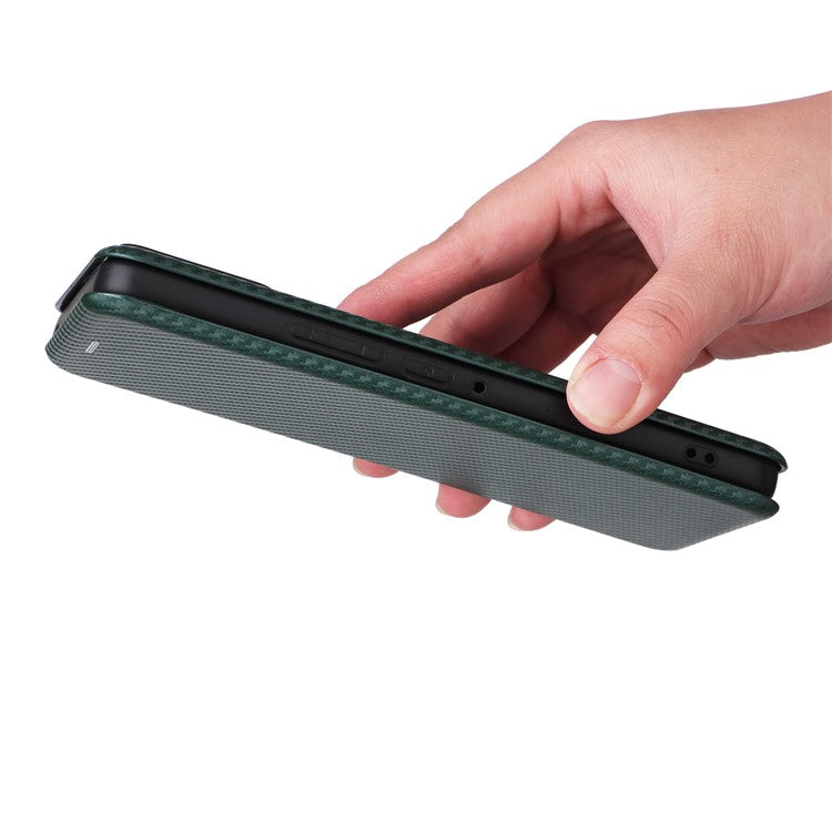 For Asus ROG Phone 8 Pro 5G / 8 5G Leather Case with Card Slot Carbon Fiber Texture  - Green