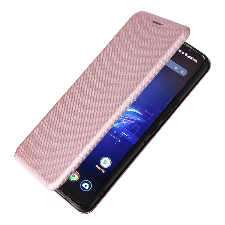 For Asus ROG Phone 8 Pro 5G / 8 5G Leather Case with Card Slot Carbon Fiber Texture  - Rose Gold