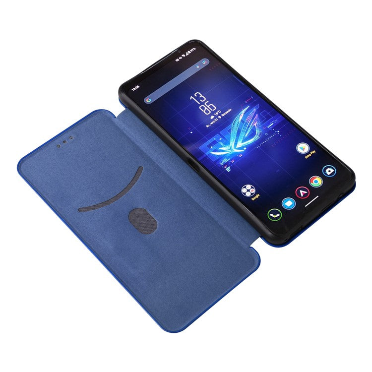 For Asus ROG Phone 8 Pro 5G / 8 5G Leather Case with Card Slot Carbon Fiber Texture  - Blue