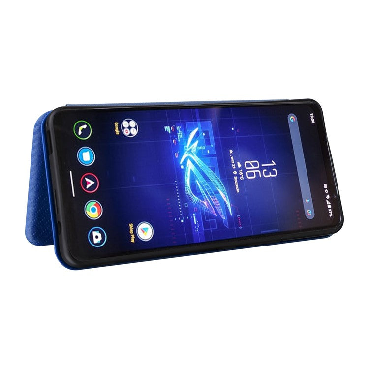 For Asus ROG Phone 8 Pro 5G / 8 5G Leather Case with Card Slot Carbon Fiber Texture  - Blue