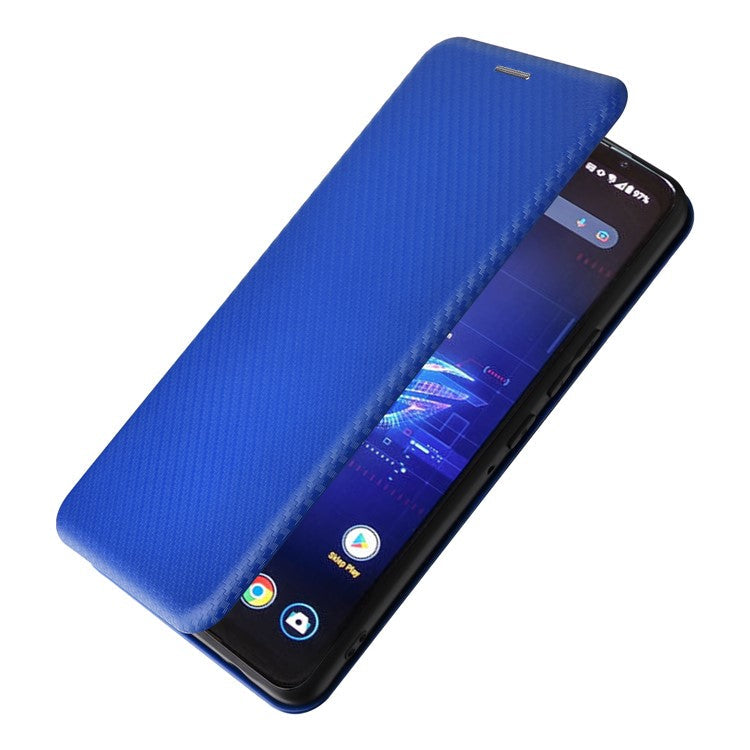 For Asus ROG Phone 8 Pro 5G / 8 5G Leather Case with Card Slot Carbon Fiber Texture  - Blue