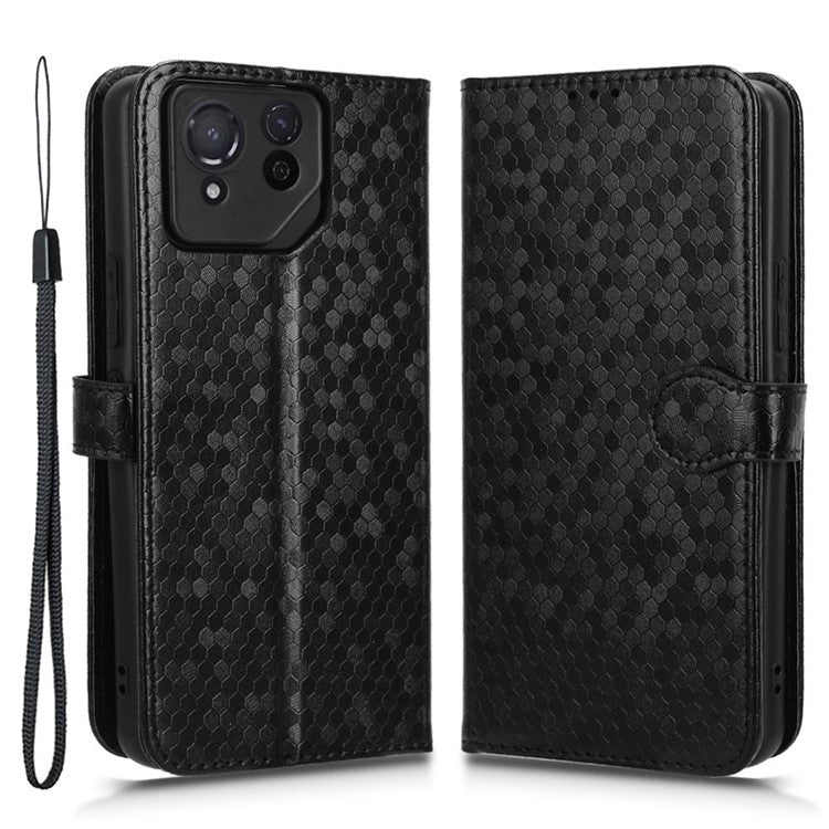 For Asus ROG Phone 8 Pro 5G / 8 5G Phone Wallet Case Dot Imprinted PU Leather Cover - Black