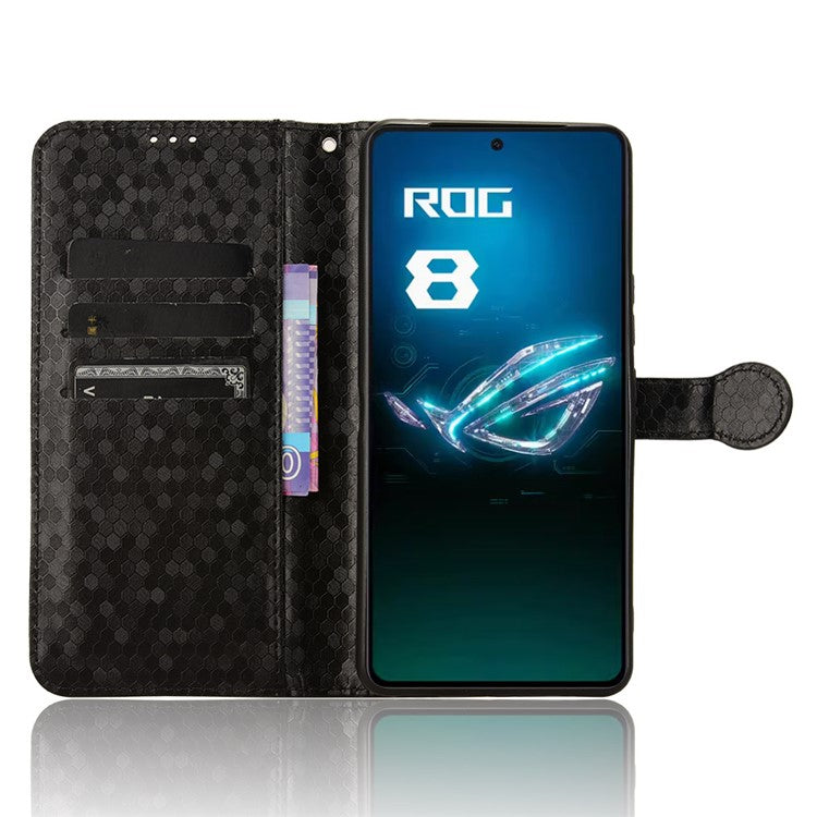 For Asus ROG Phone 8 Pro 5G / 8 5G Phone Wallet Case Dot Imprinted PU Leather Cover - Black