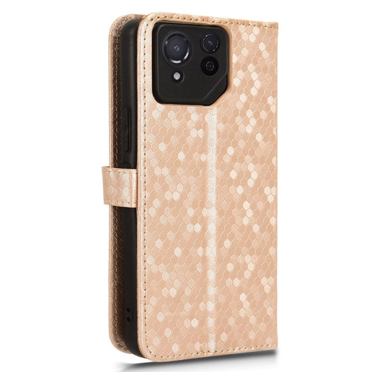 For Asus ROG Phone 8 Pro 5G / 8 5G Phone Wallet Case Dot Imprinted PU Leather Cover - Rose Gold