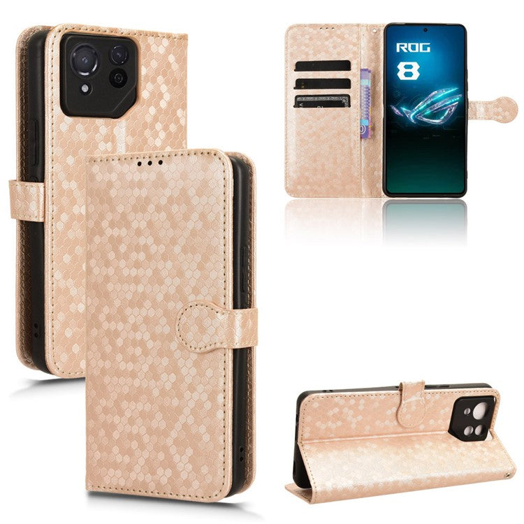 For Asus ROG Phone 8 Pro 5G / 8 5G Phone Wallet Case Dot Imprinted PU Leather Cover - Rose Gold