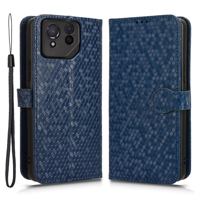 For Asus ROG Phone 8 Pro 5G / 8 5G Phone Wallet Case Dot Imprinted PU Leather Cover - Dark Blue