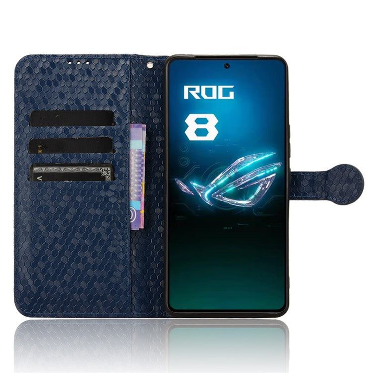 For Asus ROG Phone 8 Pro 5G / 8 5G Phone Wallet Case Dot Imprinted PU Leather Cover - Dark Blue